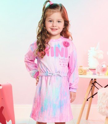 Vestido Infantil Tie Dye Rosa Mini Fashion Momi J3772