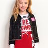 jaqueta jeans infantil feminina preta barra desfiada momi producao