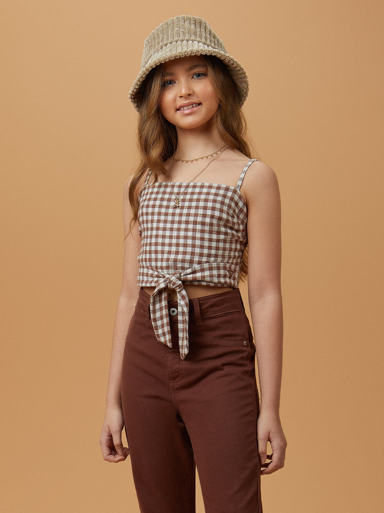 Cropped Xadrez Marrom