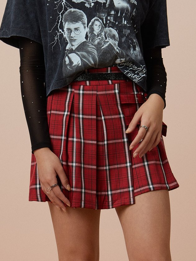 Saia Vermelha Saia Xadrez Pregas Saia De Prega Vermelha Short Saia