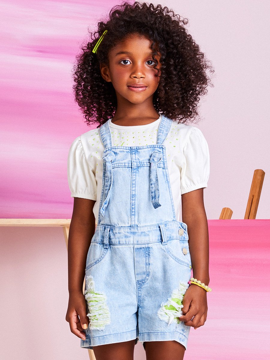 Jardineira Jeans Com Paetê