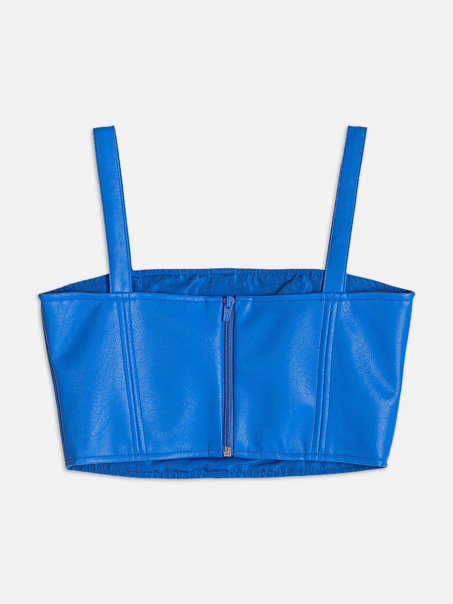 Cropped Fake Leather Azul