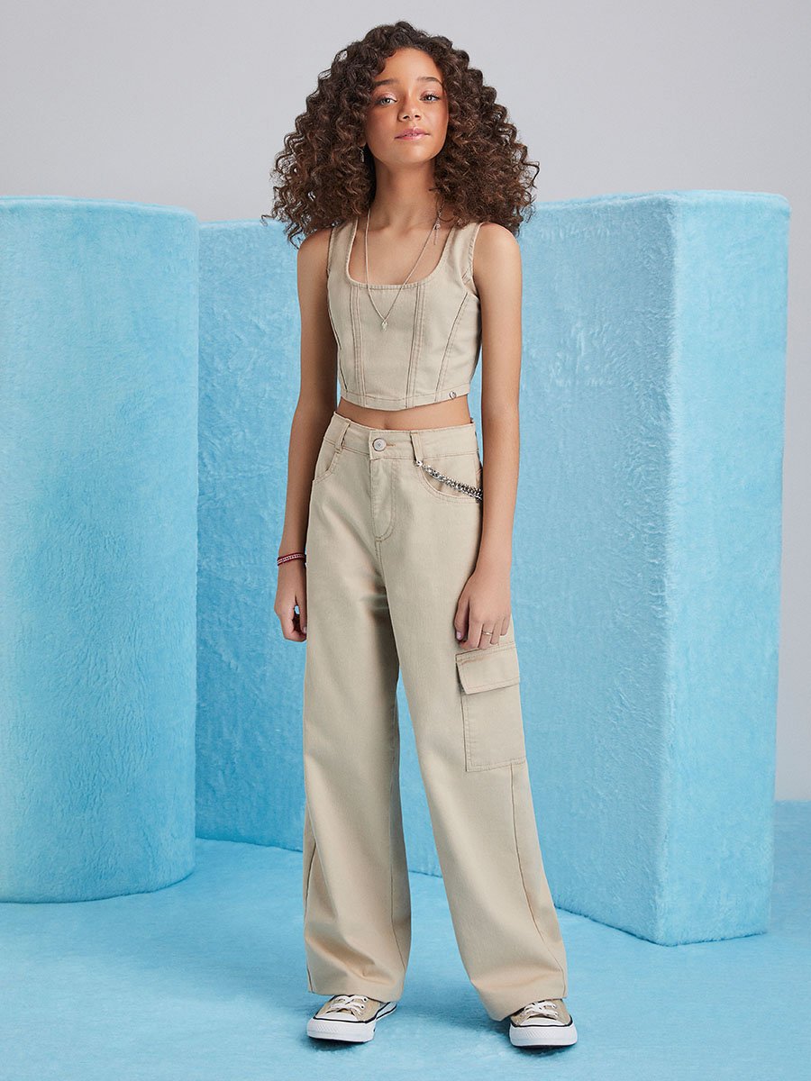 Cropped Corset de Sarja Bege