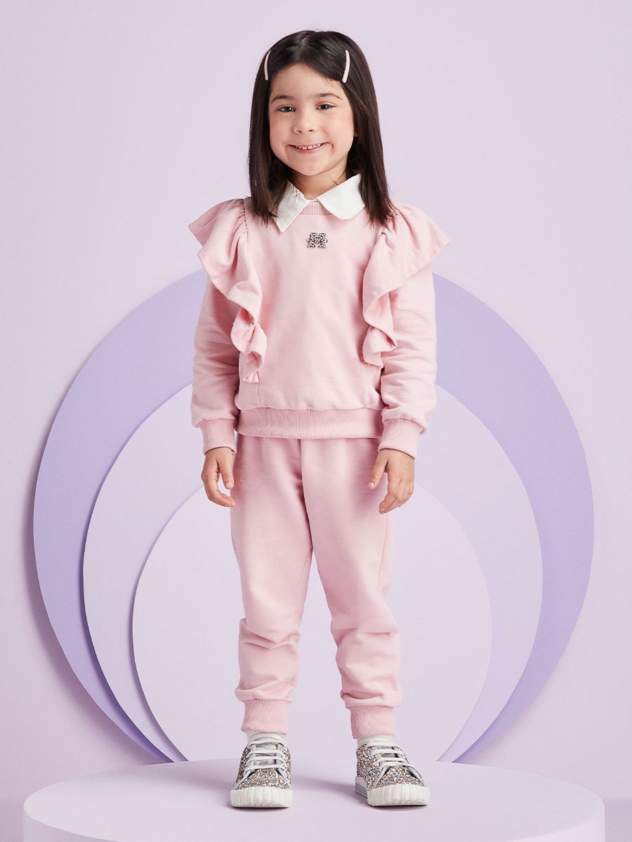 Conjunto Rosa de Moletom com Babado