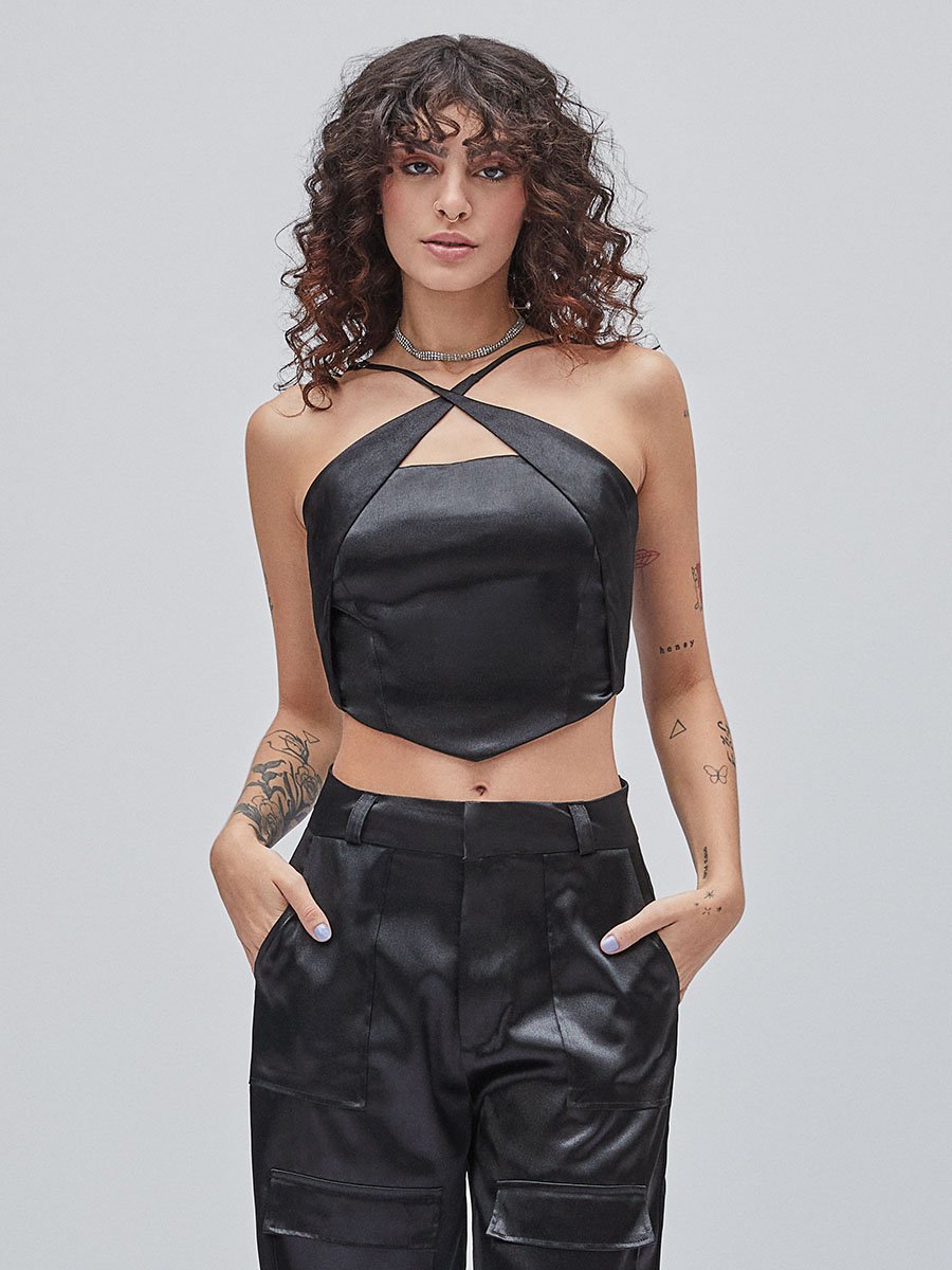 Cropped Preto Transpassado