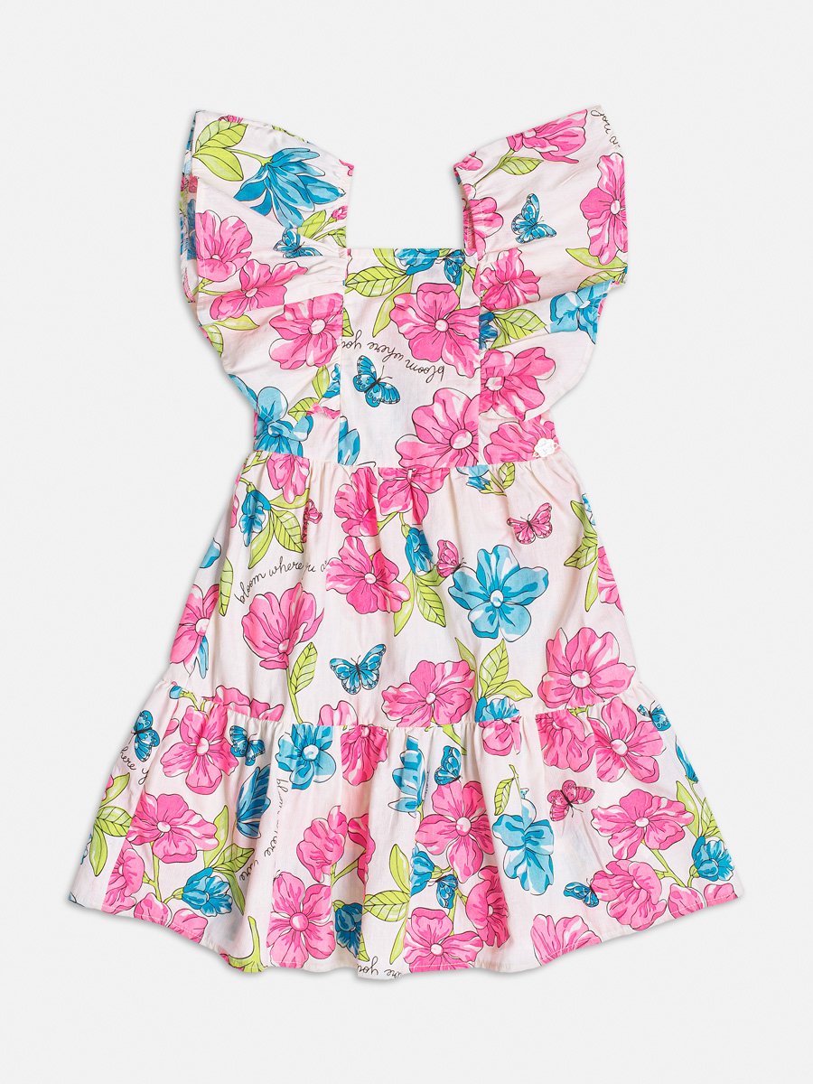 Vestido Branco Floral com Babado