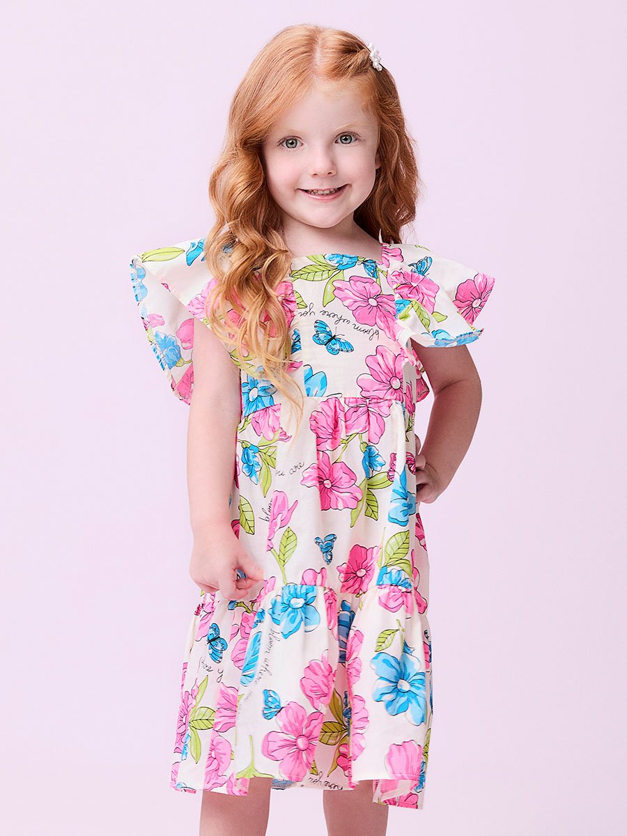 mimiページ Vestido Branco Floral com Babado