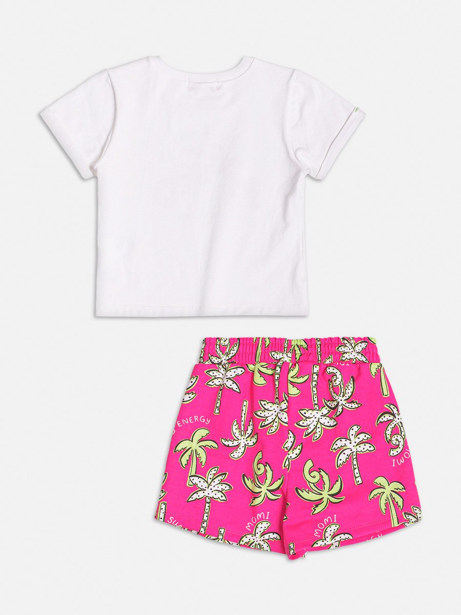 mi♡ Conjunto Rosa com Estampa de Coqueiros