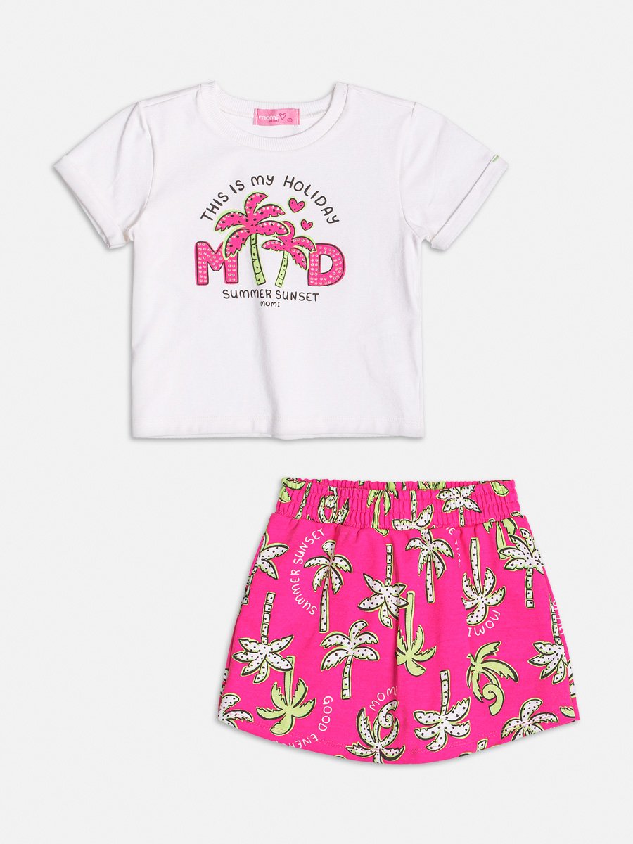 Conjunto Rosa com Estampa de Coqueiros