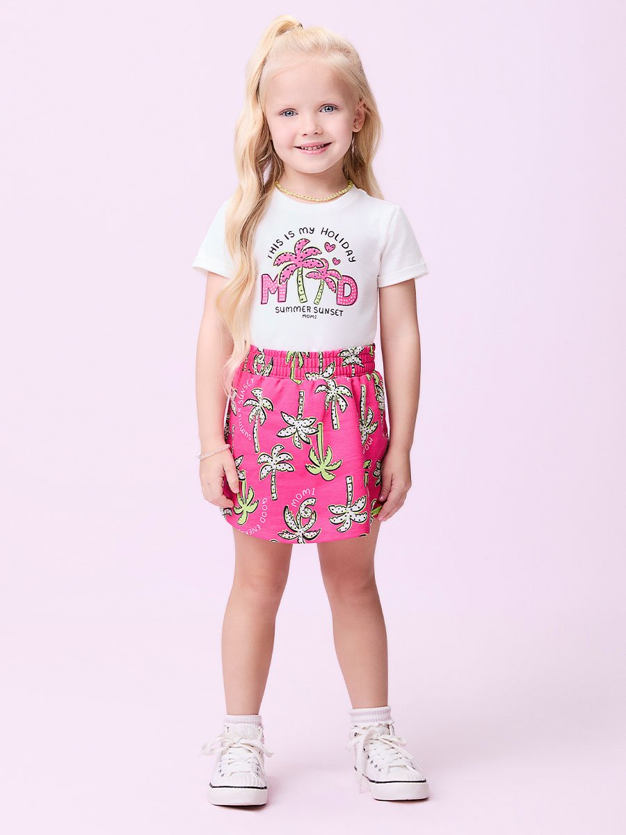 Conjunto Rosa com Estampa de Coqueiros