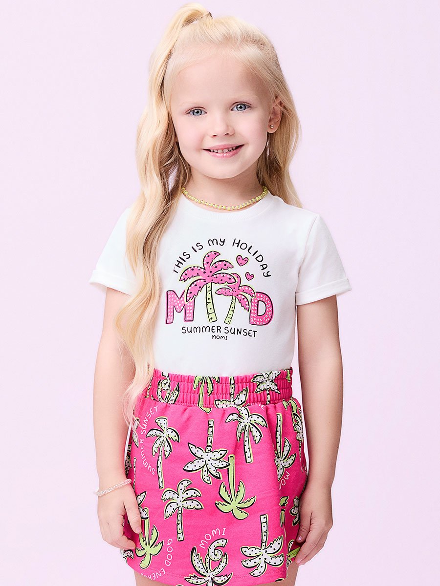 Conjunto Rosa com Estampa de Coqueiros