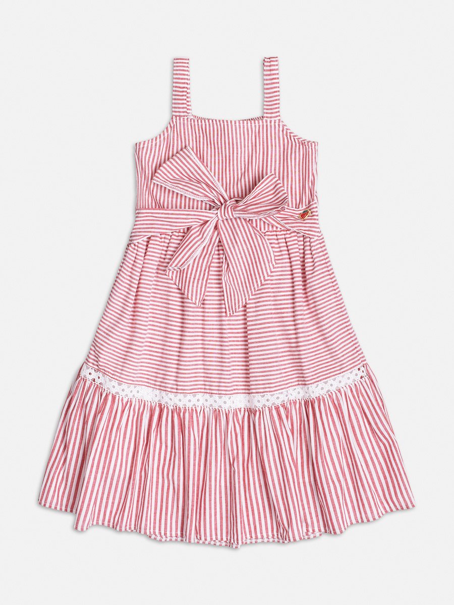 Vestido Vermelho Listrado com Laço