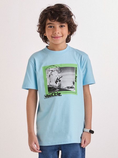 Camiseta Azul com Estampa de Surf