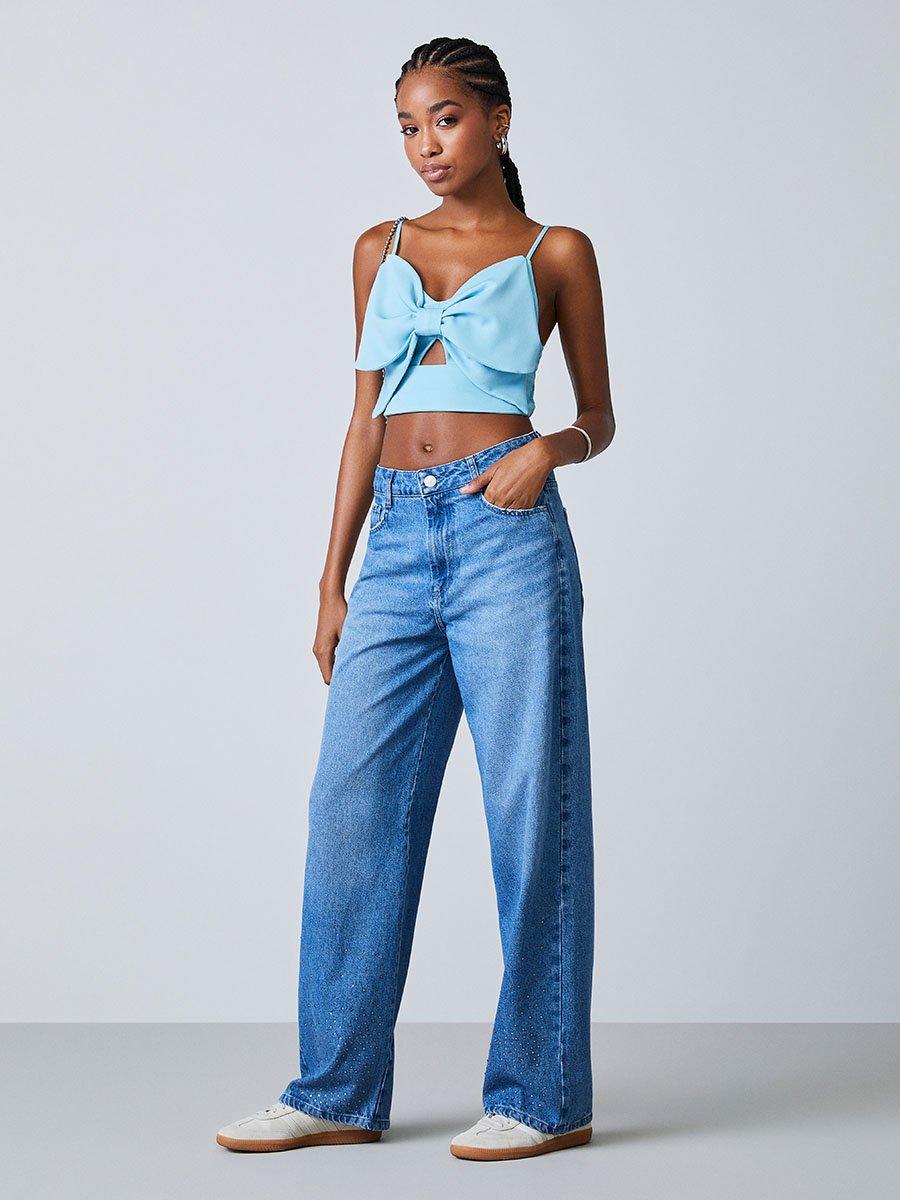トップス Paula lacey chiffon tops blue ANDMARY】Paula lacey chiffon tops