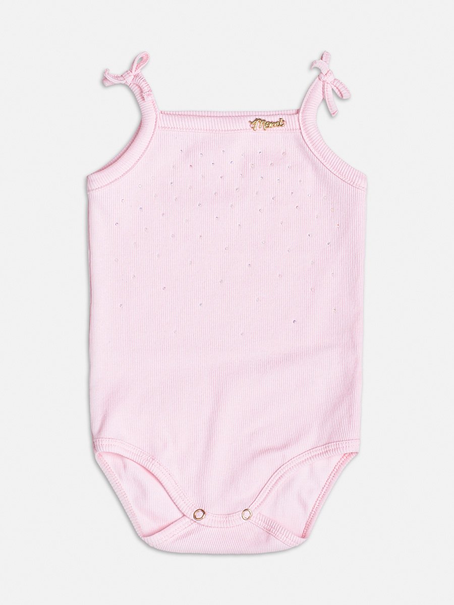Bdy Rosa Body Rosa Canelado com Strass