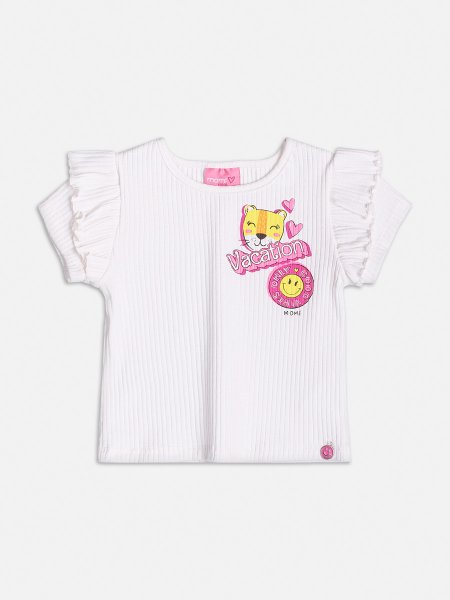 Blusa Off White Canelada com Babado