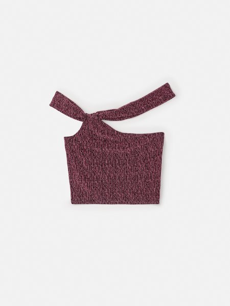 Cropped Bordô de Lurex Assimétrico