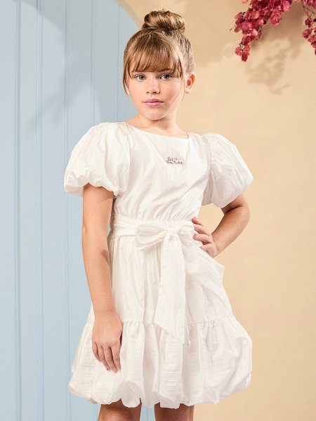 Vestido Off White Balonê de Tafetá