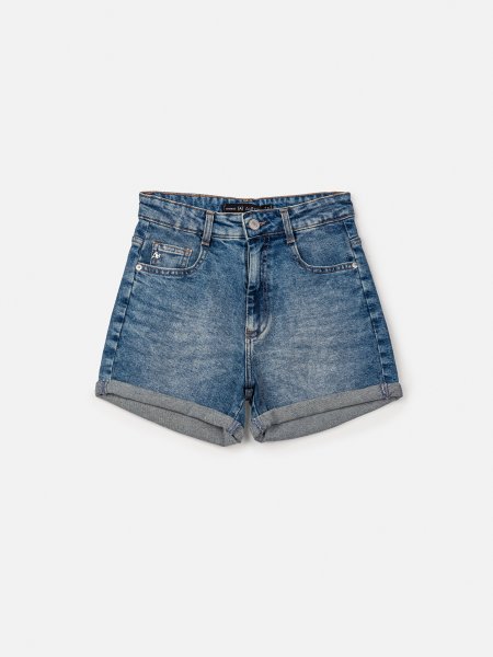 Short Jeans Azul com Barra Dobrada