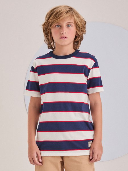 Camiseta Listrada Branca e Azul