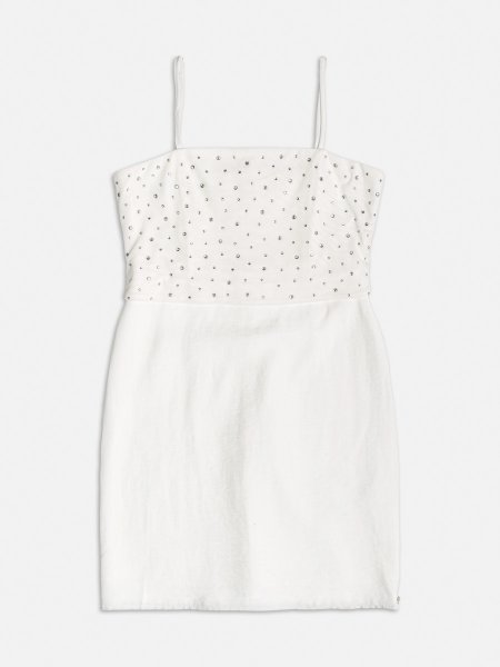 Vestido Off White de Tule Com Strass