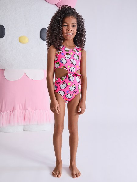 Maiô Hello Kitty Rosa com laço