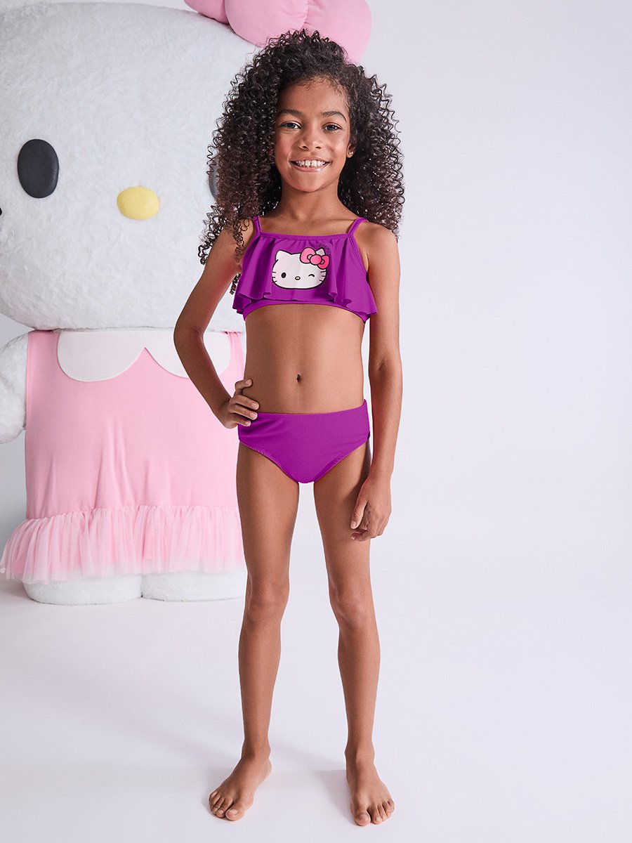 mii❁*✲゜* Maiô Hello Kitty Roxo Neon