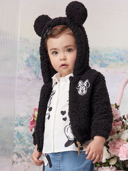 Casaco Preto de Pelinho da Minnie Mouse