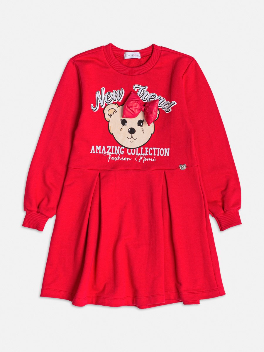 Vestido Vermelho de Urso com Laço 3D