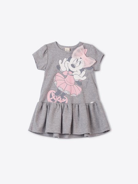 Vestido Cinza Minnie com Laço