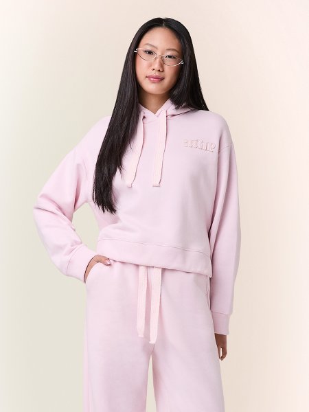 Casaco Rosa de Moletom com Capuz