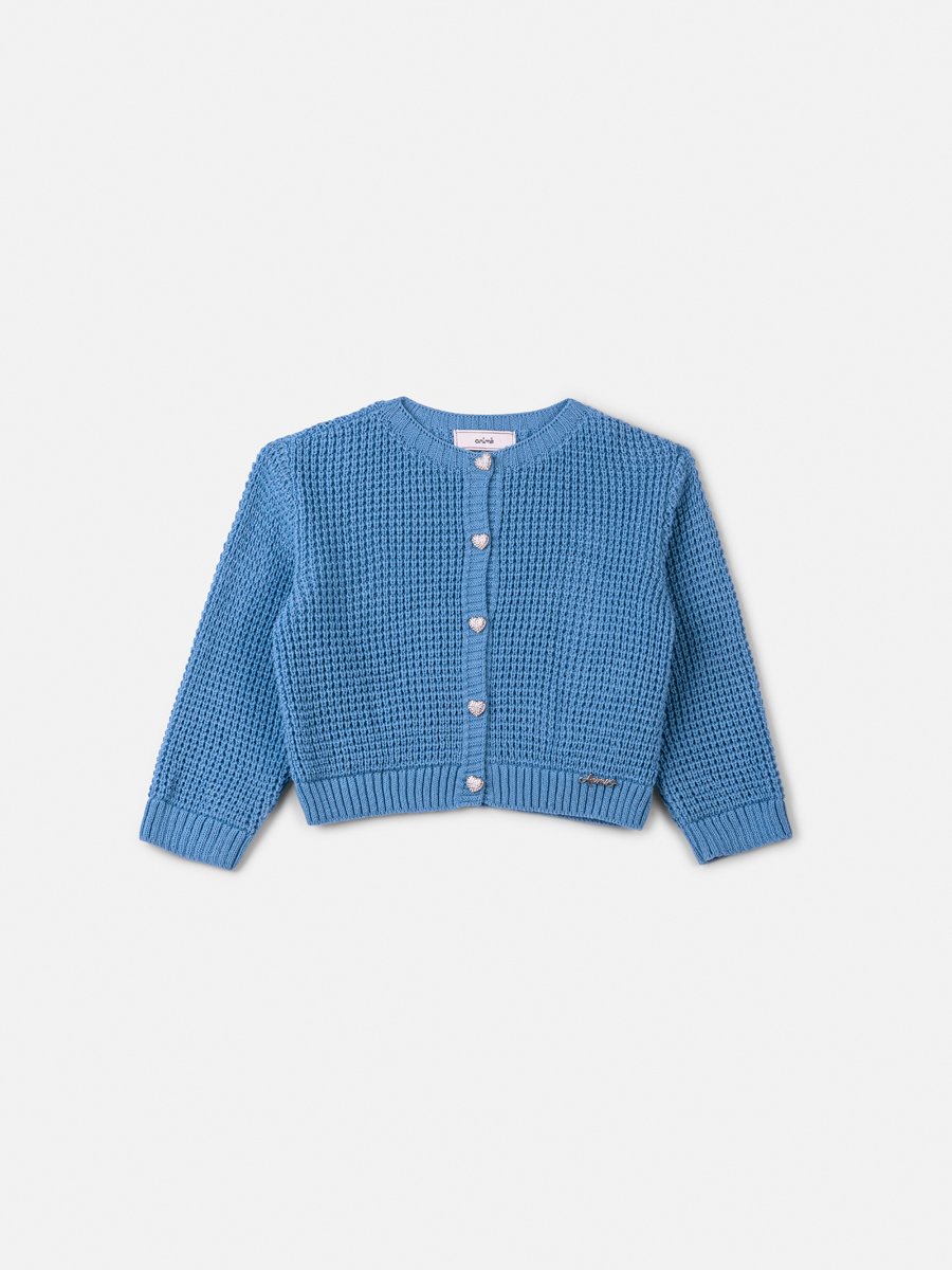 Cardigan Azul com Botões de Coração