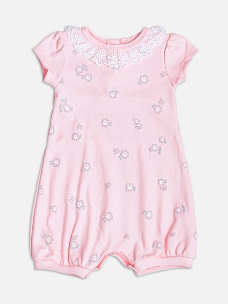 Macacão Rosa Floral com Renda