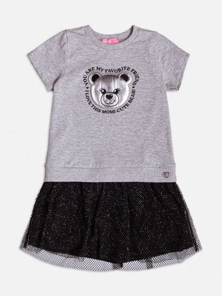 Vestido Manga Curta com Saia de Tule