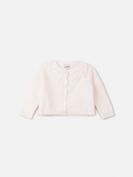 Casaco de Tricô com Gola de Renda