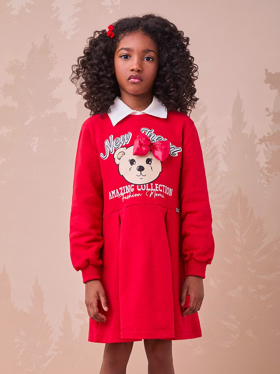 Vestido Vermelho de Urso com Laço 3D