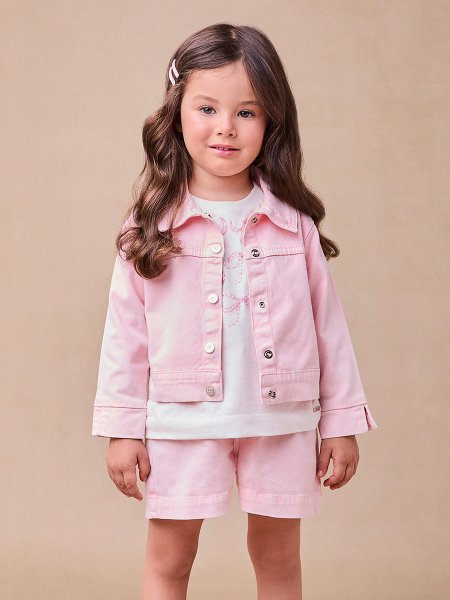 Jaqueta Jeans Rosa com Pingente