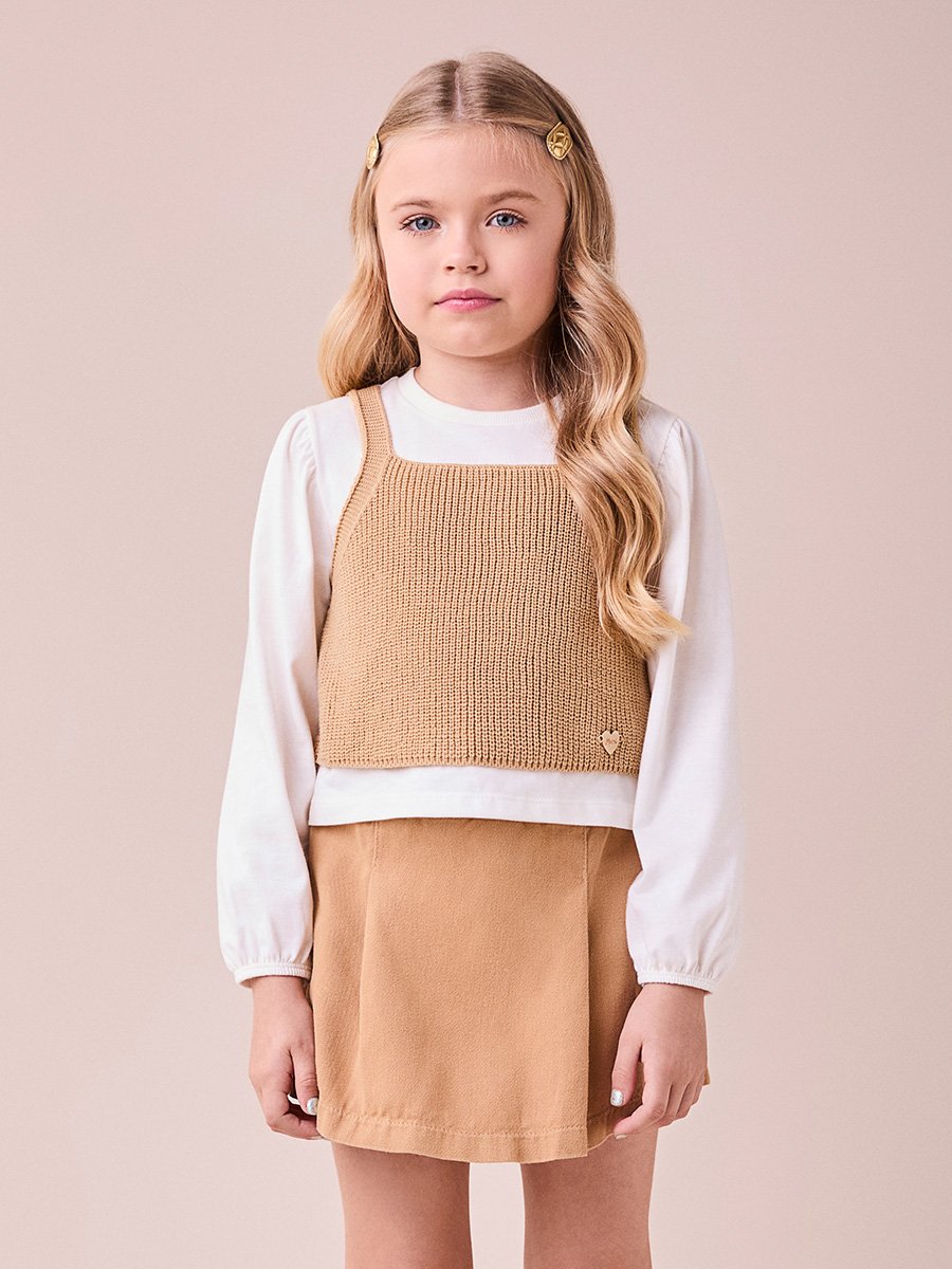 トップス mum Blusa Manga Longa com Top de Tricot