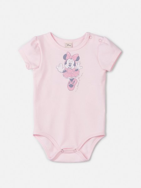 Body Rosa Manga Curta da Minnie