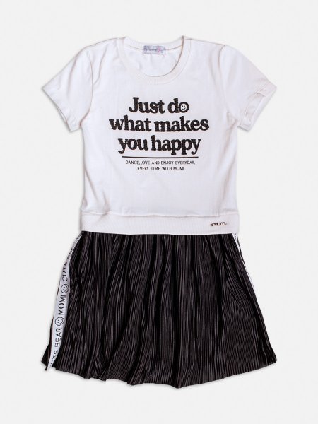 Vestido Manga Curta com Saia Plissada