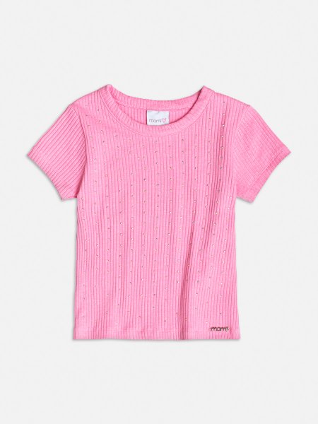 Blusa Canelada com Strass Rosa
