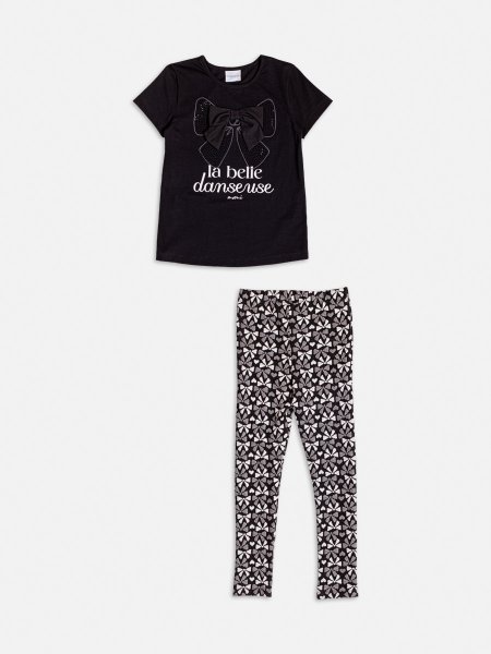 Conjunto Manga Curta de Jacquard com Laço