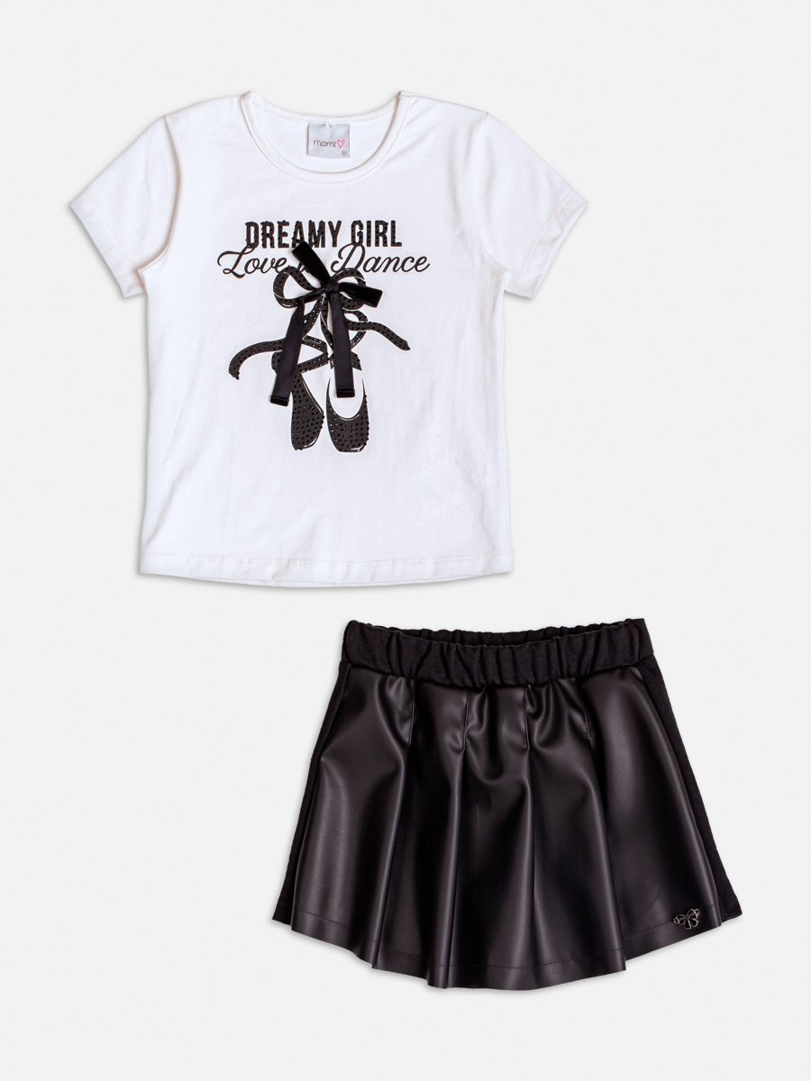 Conjunto Manga Curta Preto com Laço