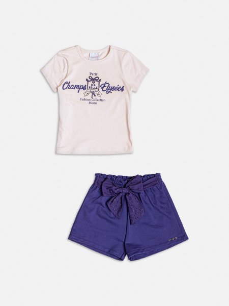 Conjunto Manga Curta com Strass e Laço