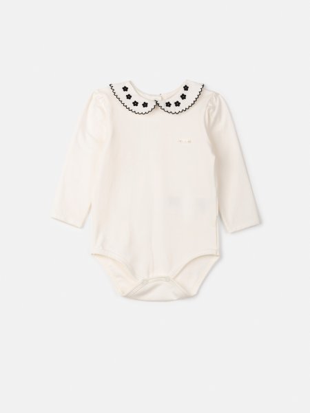 Body Manga Longa com Gola Bordada