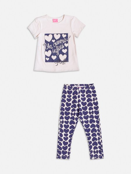 Conjunto Manga Curta de Corações com Strass