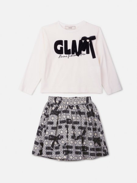 Conjunto Manga Longa Estampado com Laço