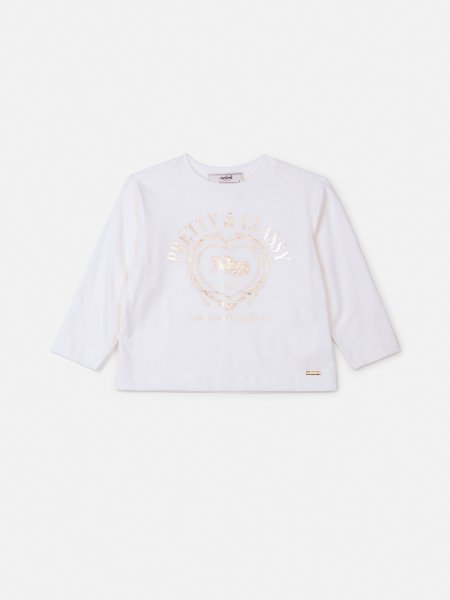 Blusa Manga Longa Off White com Foil Dourado