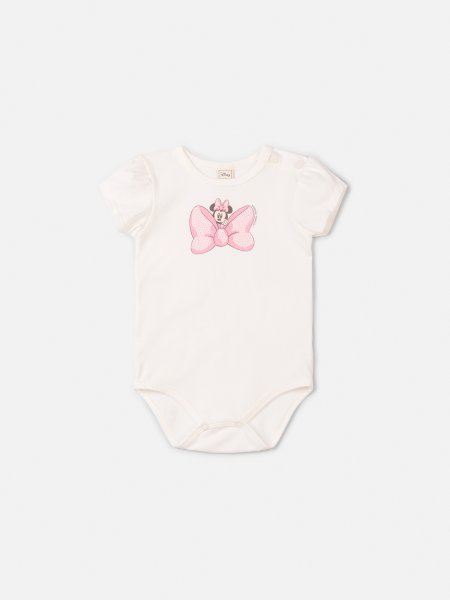 Body Manga Curta com Strass da Minnie