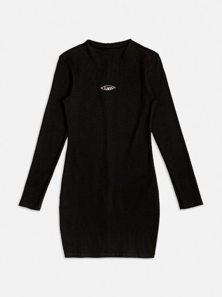 Vestido Preto de Ribana com Manga Longa